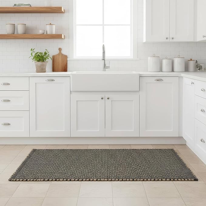 Green Jute & Cotton Braided Rug Rectangle 2' x 3' – Reversible Soft Accent Rug for Entryway, Kitchen, Bathroom