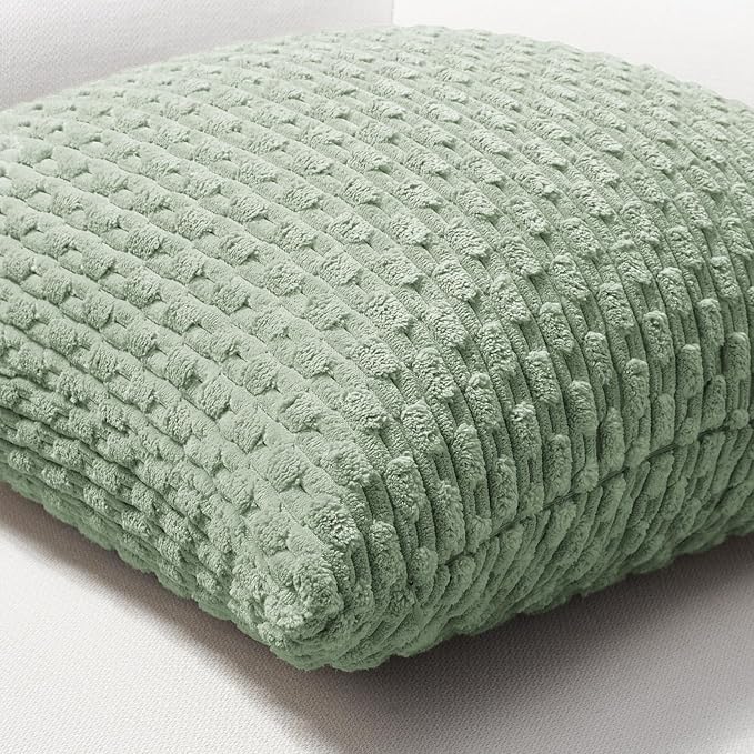 Softalker Throw Pillow Covers 18x18 Inch, Set of 2, Soft Corduroy Boho Stripe Decorative Pillow Cover, Couch Fluffy Pillow Cover for Farmhouse Home Decor Bed Living Room, Sage Green