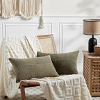 Fancy Homi 2 Packs Olive Green Lumbar Decorative Throw Pillow Covers 12x20 Inch for Living Room Couch Bed, Farmhouse Boho Home Decor, Soft Striped Corduroy Rectangle Accent Cushion Case 30x50 cm