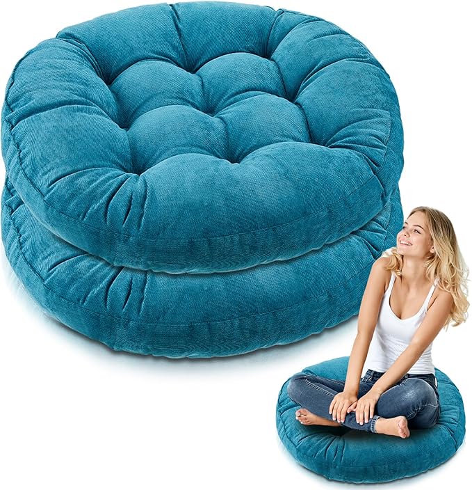 Jerify Floor Pillow Cushions Large Round Square Large Meditation Floor Pillow for Classroom Adult Meditation Picnic Party Seating Learning Daycare School(Round,Aquamarine,2 Pcs)