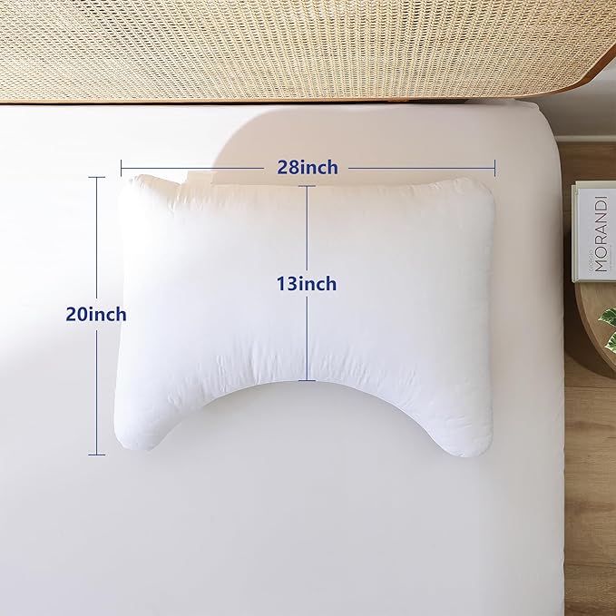 Shatex Neck Pillow Queen Size 28 x 20 inch, Curved Firm Bed Pillow with Adjustable Insert Provides Stronger Support - for Back, Stomach & Side Sleepers