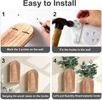 DREAMLOOM 2 Pack Wooden Wall Vases with Fake Plants, Wall Hanging Planters Boho Modern Farmhouse Indoor for Narrow Spaces Entryway Bathroom Home Office Decoration, Black