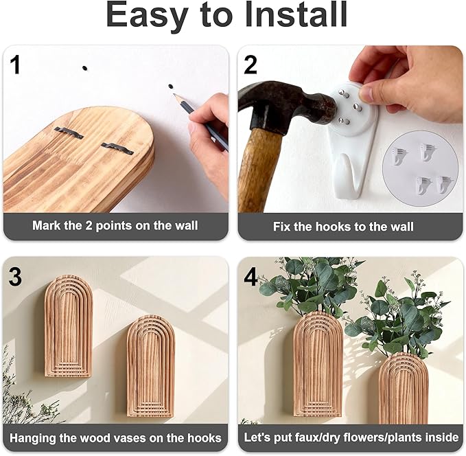 DREAMLOOM 2 Pack Wooden Wall Vases with Fake Plants, Wall Hanging Planters Boho Modern Farmhouse Indoor for Narrow Spaces Entryway Bathroom Home Office Decoration, Brown