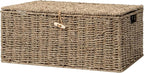 StorageWorks Extra Large Wicker Baskets with Lid for Organizing, Seagrass Storage Baskets for Shelves, Decorative Box with Built-in Handles, Natural, 1 Pack