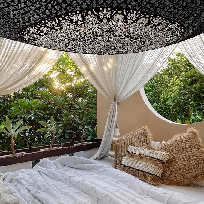 Edeesky Black Mandala Tapestry Wall Hanging Psychedelic Medallion Wall Tapestry Aesthetic Indian Hippie Decor Bohemian Art Boho Home Decoration Blanket for Bedroom,Living Room,Dorm
