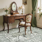 GarveeHome Provence 5x7 Area Rugs, Botanical Grove Soft Cottagecore Non-Slip Washable Rug for Bedroom Living Room Nursery Kitchen Low-Pile Retro Carpet Gray Fog Green
