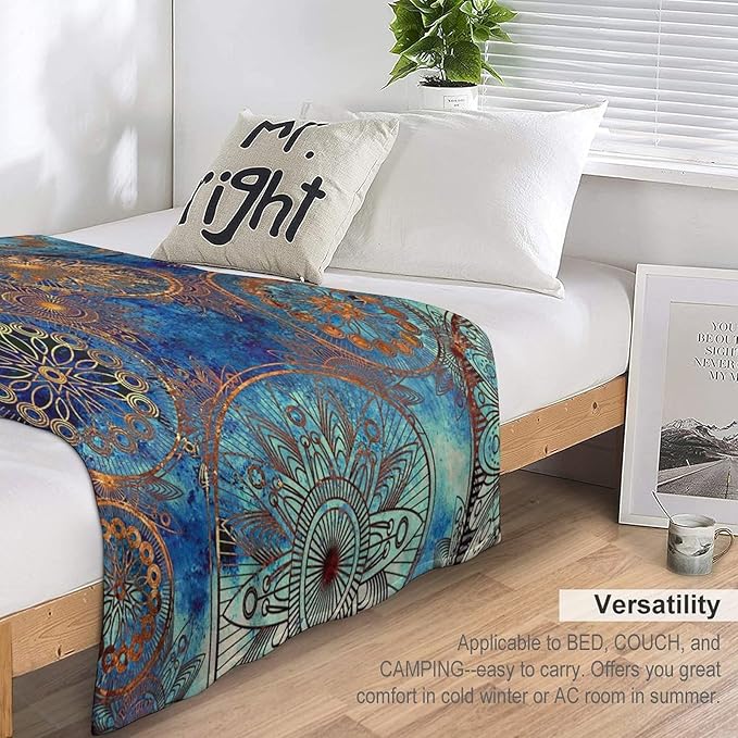 Boho Floral Throw Blanket Retro Mandala Flower Vintage Mystical Dream Style Theme Blanket for Sofa Bed Couch Chair Or Dorm 60"x80"