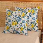 Summer Pillow Covers 18x18 Inch Set of 2 Blue Lemon Pillow Covers Seasonal Summer Outdoor Decorative Pillow Cases Linen Farmhouse Floral Cushion Covers Decor for Couch Living Room Bedroom