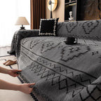 VClife Bohemian Couch Cover for Sofa Pet Washable Sofa Cover Non Slip Extra Large Couch Covers for 3-4 Cushion Couch Sofa, Boho Style Dark Gray Tribal Pattern Sofa Slipcover 71"X150"