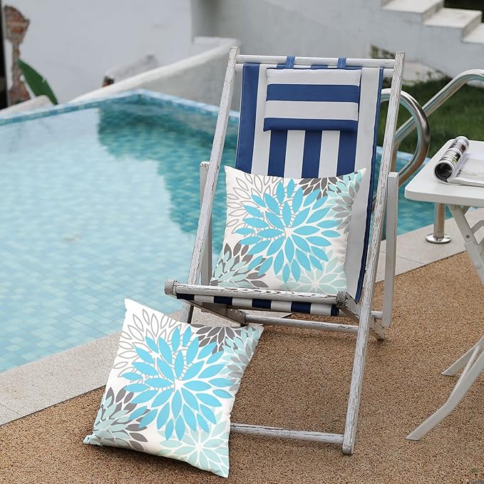 DFXSZ Sky Blue Flower Pillow Covers 20x20 Inch Set of 2 White Gray Colored Throw Pillows Outdoor Waterproof Decor for Living Room Sofa Patio Funiture Garden Floral Polyester Pillow Covers 002M20