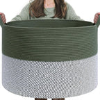 INDRESSME INDRSSME Large Laundry Storage Basket, 21.7 x13. 8 - Decorative Rope Blanket Basket for Organizing Bedroom, Living Room, Nursery, Toy Storage for Colthes Towel, Empty Gift Baskets -Green
