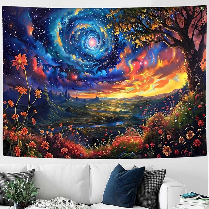 MCKTOM Galaxy Space Tapestry Trippy Mountain Starry Sky Misty Forest Fantasy Landscape Tapestry Wall Hanging for Bedroom Aesthetic Living Room Home Decor 80X60 Inches