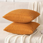 MIULEE Pack of 2 Burnt Orange Corduroy Decorative Pillow Covers 18x18 Inch Soft Boho Striped Throw Pillow Covers Modern Farmhouse Home Decor for Summer Sofa Living Room Couch Bed