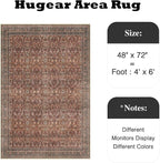HUGEAR 4x6 Entryway Area Rug Vintage Brick Red Small Rug Machine Washable Door Mat Retro Floral Low Pile Carpet Vacuumable Distressed Throw Rugs Entrance Kitchen Bedroom Non Slip Lightweight