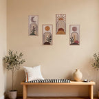 Boho Wall Art Set of 4, Terracotta Wall Decor & Burnt Orange Bedroom Decor, Orange Modern Wall Art with Arch/Botanical Design - Mid-Century 3D Wooden Abstract Geometric Artwork for Home Living Room Office(C)