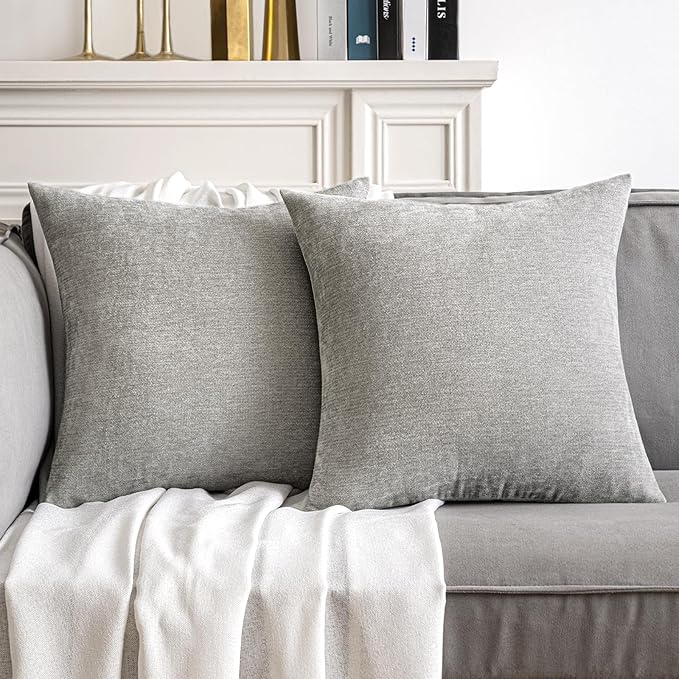 MIULEE Pack of 2 Light Grey Decorative Pillow Covers 20X20 Inch Soft Chenille Couch Throw Pillows Farmhouse Cushion Covers for Home Decor Sofa Bedroom Living Room