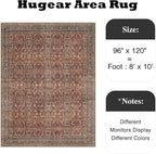 HUGEAR Area Rug 8x10 Vintage Brick Red Machine Washable Living Room Rugs Distressed Retro Floral Vacuumable Low Pile Carpet Bedroom Office Dining Room Laundry Room Non Slip Soft Lightweight