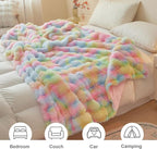 LIFEREVO Fluffy Faux Rabbit Fur Bubble Throw, Rainbow Plush Shaggy Blanket for Couch Sofa Chair, Soft Cute Tie Dye Furry Blanket Adults Kids Girls, Fuzzy Throw for Bedroom Living Room, 50x60, Rainbow