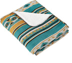Aztec Patterned Throw Blanket with Soft Sherpa Lining 104”x90”, Traditional Southwestern Navajo Tribal Style Warm Throw for Home Decor, Light Weight Cozy Boho Blanket for Bed, Couch, Sofa, Teal