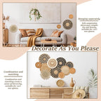 HJJWNDDNG 11 Pack Boho Wall Basket Decor Set, Hanging Woven Seagrass Rattan Wicker Boho Wall Decor, Round Farmhouse Wall Hanging Baskets Rustic Flat Wall Art for Living Room Bedroom Kitchen (Style 5)
