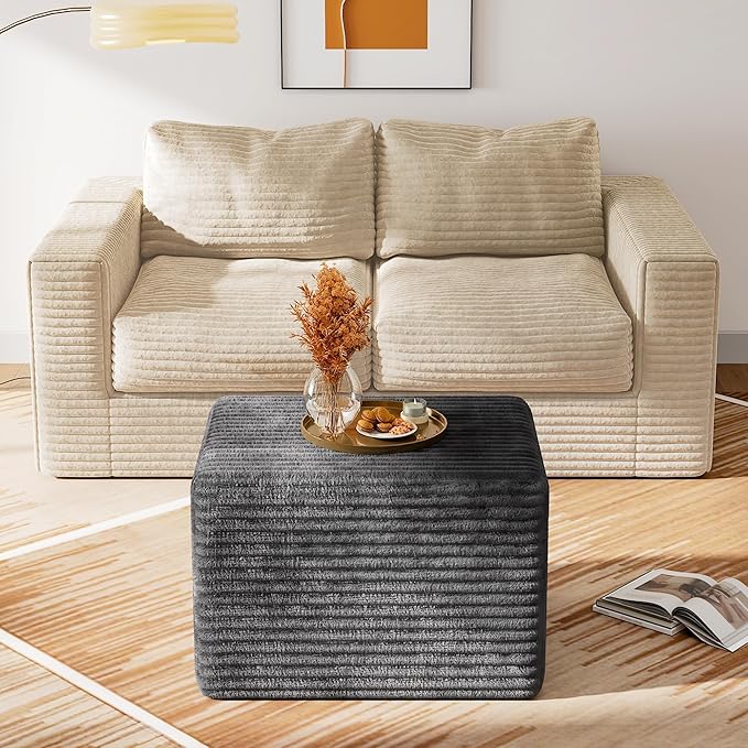 WLIVE Pouf Ottoman Foot Rest, Square Bean Bag Ottoman Coffee Table for Living Room, Grey