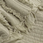 Ultra Soft Pre-Washed Quilted Boho Olive Green King Size Blankets for Bed, Green Ruffle Fringed Decorative Throw, Stone Washed Chic Rustic Blanket for Sofa Couch Bed, 104"*90"