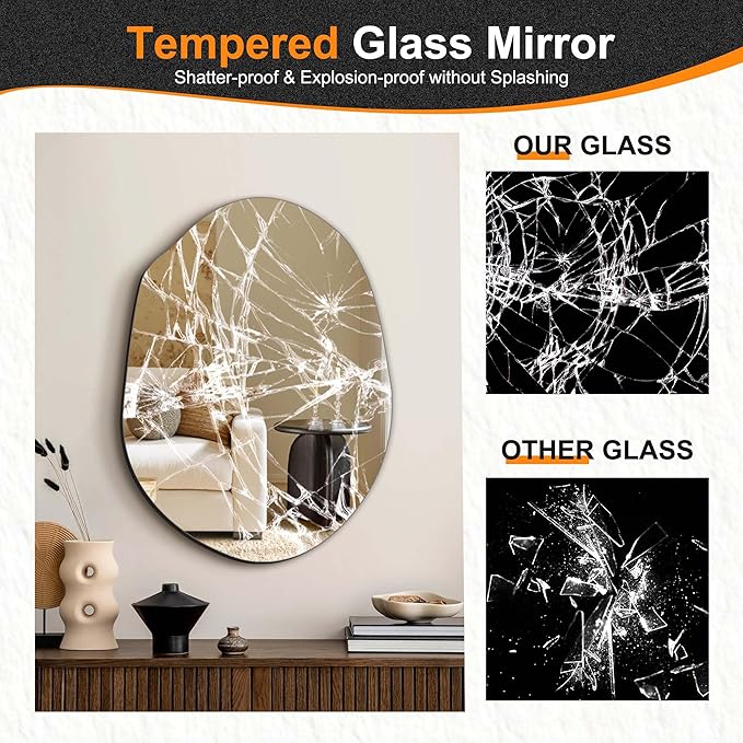 Delma Irregular Wall Mirror, 24"x18" Compact Asymmetrical Cloud Shape, Frameless Decorative Mirror for Bathroom, Bedroom & Hallway, Modern Boho Wall-Mounted