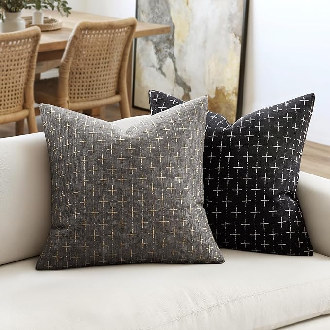 MIULEE Pack of 2 Decorative Burlap Linen Euro Sham Throw Pillow Covers Modern Farmhouse Vintage Pillowcase Rustic Woven Textured Cushion Cover for Sofa Couch Bed 26x26 Inch Dark Grey
