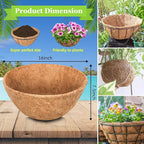 Riare 4 Pack 16 Inch Round Coco Liners Replacement, 100% Natural Coconut Coir Liners for Hanging Baskets, Garden Flower Vegetables Planter Pot, Window Box, Fence, Decks