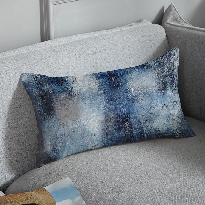 Britimes Throw Pillow Covers Modern Home Art Decor, 12 x 20 Inches Set of 2 Pillow Cases Decorative, Abstract Oil Painting Pillowcases for Bedroom, Living Room, Navy Blue Accent