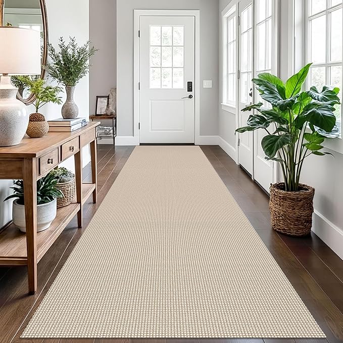 EARTHALL Runner Rug 3x12 Ft Washable Runners for Hallways Extra Long Woven Non Slip Entryway Runner Braided Kitchen Runner Indoor Outdoor Carpet Runners for Entryway, Hall, Foyers, Beige/Khaki