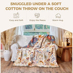 Boho Throw Blanket with Florals & Leaves Embroidery Reversible Lightweight Cotton Gauze Throws for Couch,Bed,Sofa & Chair Decor - Bohemian Living Room Accent Gift 60"x80"