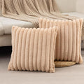 ZLINA Set of 2 Apricot Faux Fur Decorative Throw Pillow Covers Fluffy Striped Pillowcase Cushion Covers 22 x 22 Inch Decor Sofa Couch Bedroom