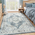 Lessymo Vintage Medallion Rug for Living Room 5x7, Machine Washable Area Rugs for Bedroom Dining Room Under Table, Soft Low Pile Carpet with Non Slip Backing, Blue Grey/Beige