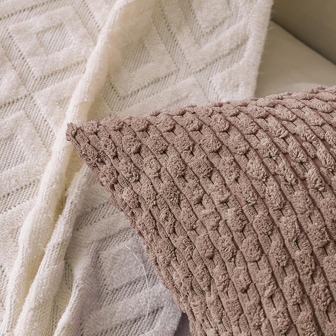Set of 4 Light Brown Decorative Throw Pillow Covers 12x20 Inch Corduroy Pillow Covers for Bed Couch Sofa Living Room Soft Cushion Cases