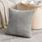 Fancy Homi 2 Packs Grey Samll Decorative Throw Pillow Covers 14x14 Inch with for Couch Bed Sofa, Rustic Farmhouse Boho Home Decor, Soft Corss Patchwork Corduroy Square Cushion Case 35x35 cm