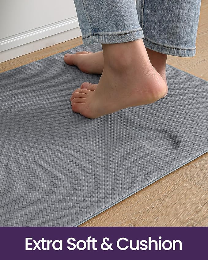 DEXI Kitchen Floor Mats Cushioned Anti Fatigue,17x59, Standing Runner Rug Waterproof, Comfort Memory Foam Padded for Front Sink Laundry, Grey