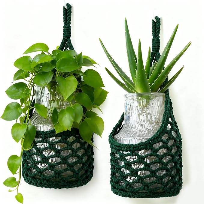 Macrame Wall Plant Hanger, Hanging Planter Basket Holder, Wall Planters for Indoor Plants, for Up to 6 Inch Pot (Green, 6-Inch)