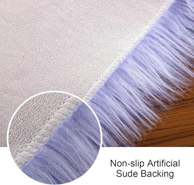 Softlife Square Faux Fur Sheepskin Chair Cover Seat Cushion Pad Super Soft Area Rugs for Living Bedroom Sofa (1.6ft x 1.6ft, Lavender) 1 pack