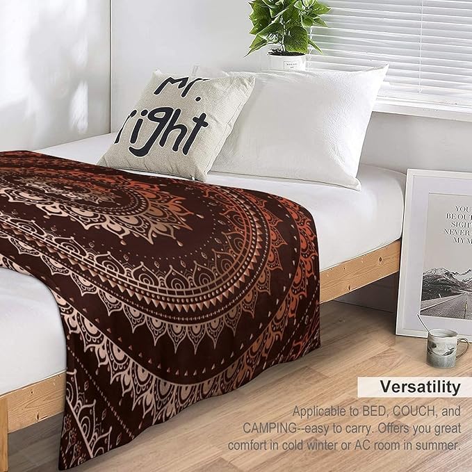 Mandala Throw Blanket Enclosing Magic Circle Egyptian Folkloric Culture Pattern Blanket for Sofa Bed Couch Chair Or Dorm 50"x60"