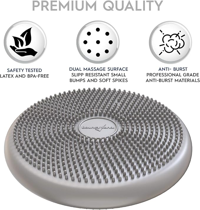 Bouncyband – Wiggle Seat – Silver, 13” D – Large Sensory Cushion for Kids Ages 6-18+ – Promotes Active Learning, Improves Student Productivity, Includes Easy-Inflation Pump