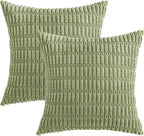 MIULEE Pack of 2 Spring Corduroy Decorative Euro Sham Throw Pillow Covers 24x24 Inch Soft Boho Striped Pillow Covers Modern Farmhouse Home Decor for Summer Sofa Living Room Couch Bed Sage Green
