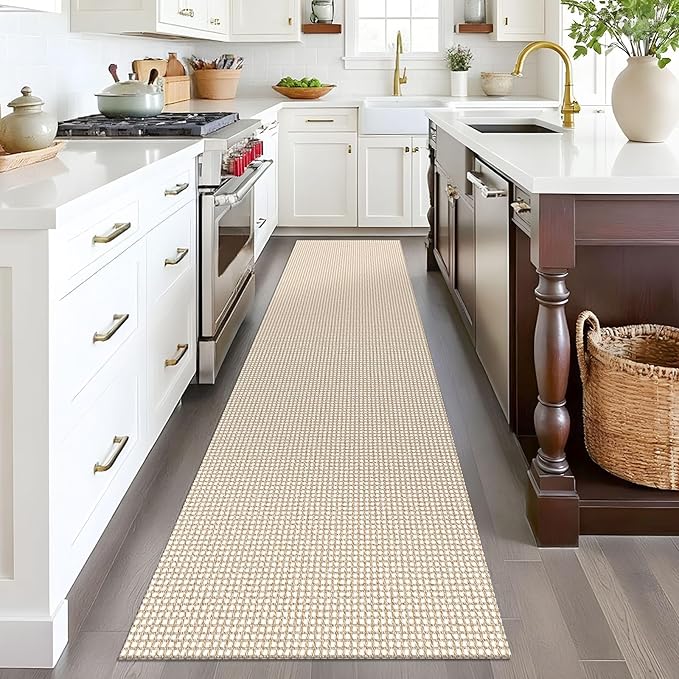 EARTHALL Woven Runner Rug 2x8 Ft Washable Runners for Hallways Cotton Non Slip Rubber Backed Kitchen Runner Braided Indoor Floor Carpet for Entryway, Hallway, Kitchen, Bedroom, Beige/Khaki