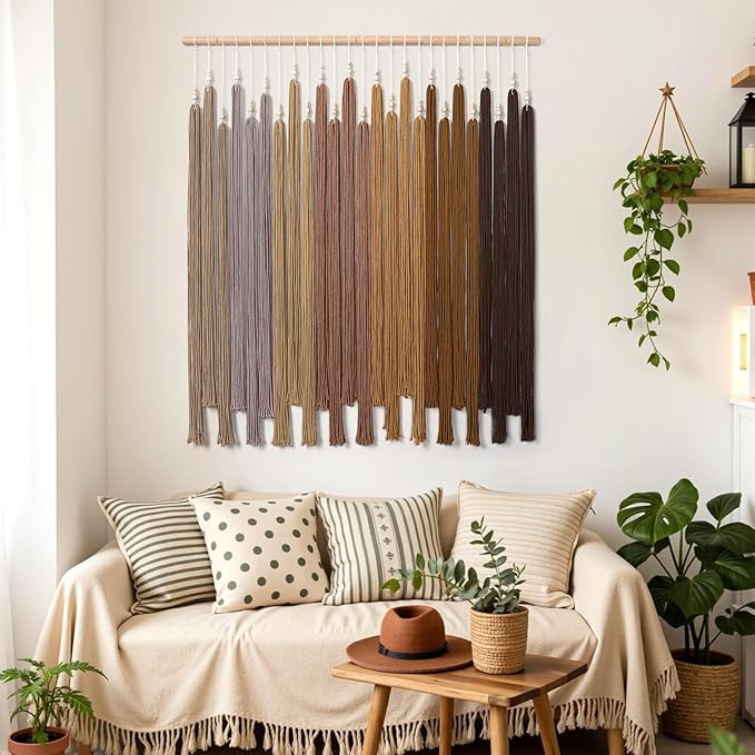 KHOYIME Macrame Wall Hanging Large Boho Home Decor Aesthetic, Bohemian Brown Tassels Tapestry Modern Handmade Artwork Chic Wall Art Decorations for Dining Living Room Bedroom Nursery Office 38.5"x43"
