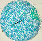 CRAFT KALA Mandala Floor Pillow Cushion Cover Seating Throw Cover Hippie Decorative Bohemian Ottoman Poufs Pom Pom Pillow Cases Boho Indian Cotton Living Room Home Décor 24" Round Set Of 2 Green Ombre