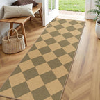 Lessymo Checkered Runner Rug 2x6 for Hallway, Washable Kitchen Runners Non Slip Easy Jute Entryway Rug, Farmhouse Geometric Indoor Carpet Outdoor Rugs for Patio Backyard Porch, Diamond Brown/Beige