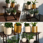 Plant Stand Indoor Outdoor, Foldable Metal Plant Shelf for Multiple Pots, Mid Century Slatted Bench for Patio Garden, Heavy Duty Capacity 330 lbs 2 Tier Coffee