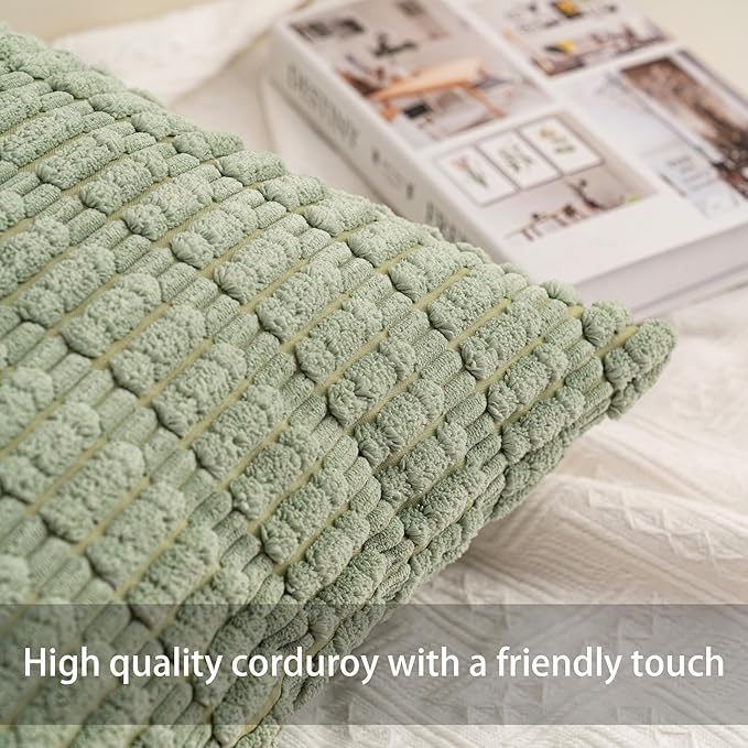 Pack of 2 Corduroy Decorative Throw Pillow Covers 12x24 Inch Soft Striped Pillow Covers Modern Farmhouse Home Decor for Sofa Living Room Couch Bed（Blackish Green）