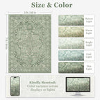 Sage Green 5x7 Area Rugs for Living Room, Cozy Cottagecore Rug for Bedroom Nursery Washable Non Slip, Soft Green Medallion Low Pile Thin Carpet Rugs for Dining Room/Kitchen/Foyer, Soft Green