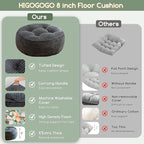 HIGOGOGO 8" Extra Thick Floor Pillow Cushion for Adults, Meditation Cushion Pillow, Large Round Floor Sitting, Tufted Corduroy Cover, for Tatami Living Room or Yoga, 22x22 Inch, Dark Grey
